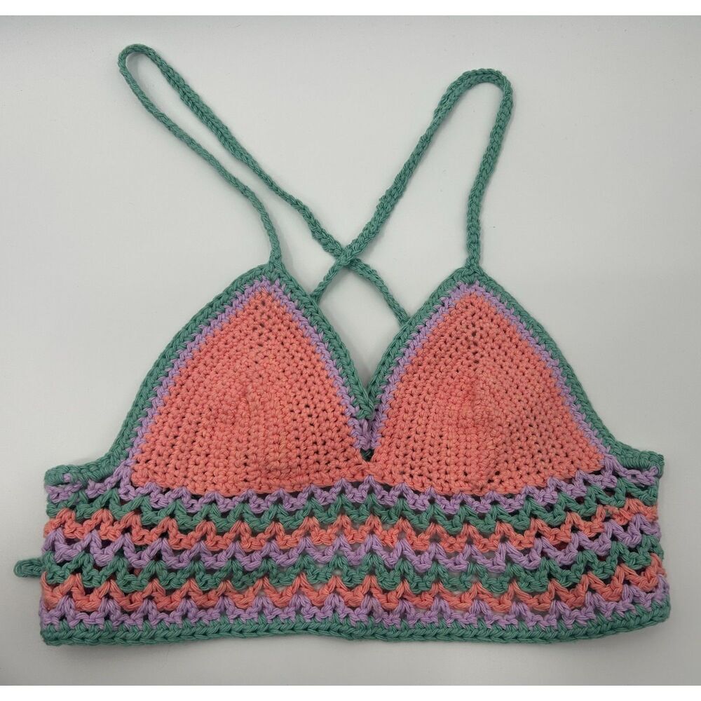 Women's Pastel Bra Crochet Lace Top Black Size OS Festival Bohemian Bralette